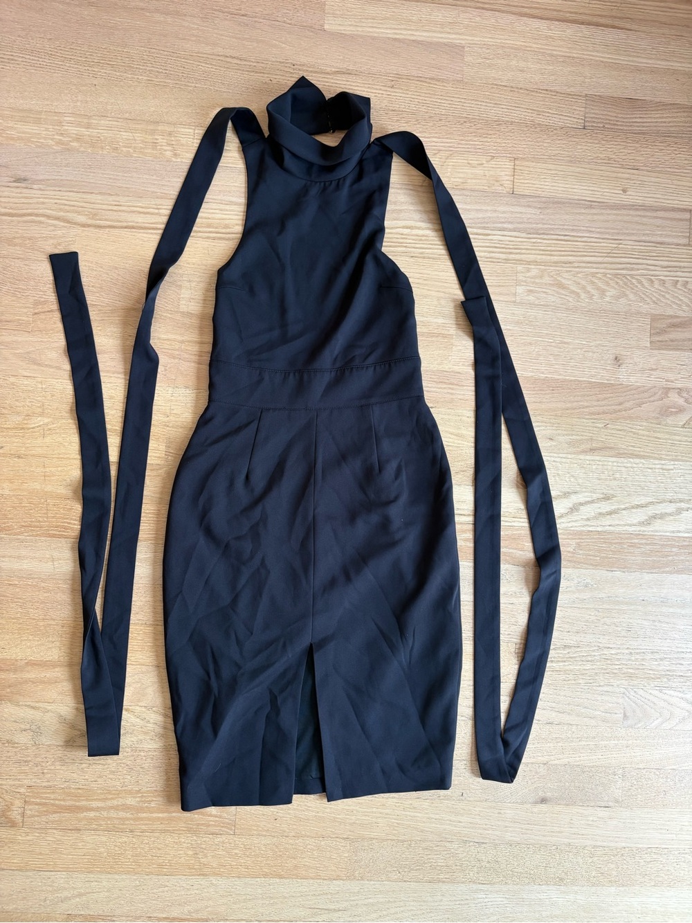 Lavish Alice Black Halter Neck Mini Dress with Long Ties